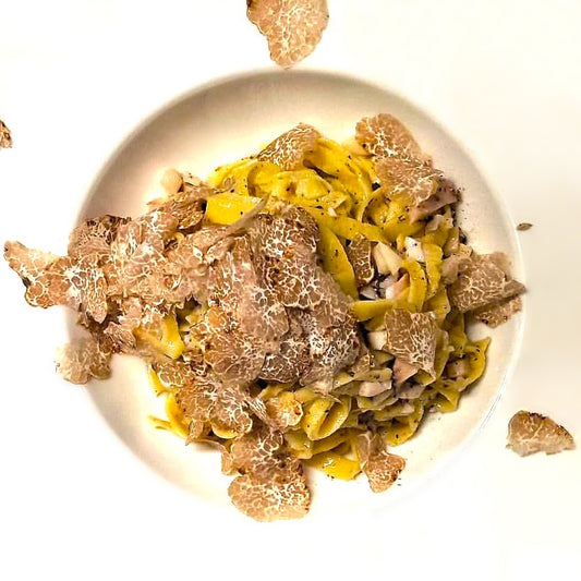 Tagliatelles à la truffe Bianchetto Tuber borchii.