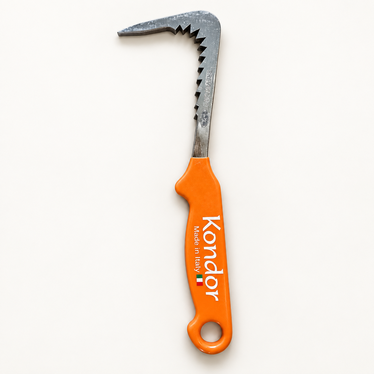 Grande griffe de cavage Kondor orange, fabriquée par un artisan en Italie.