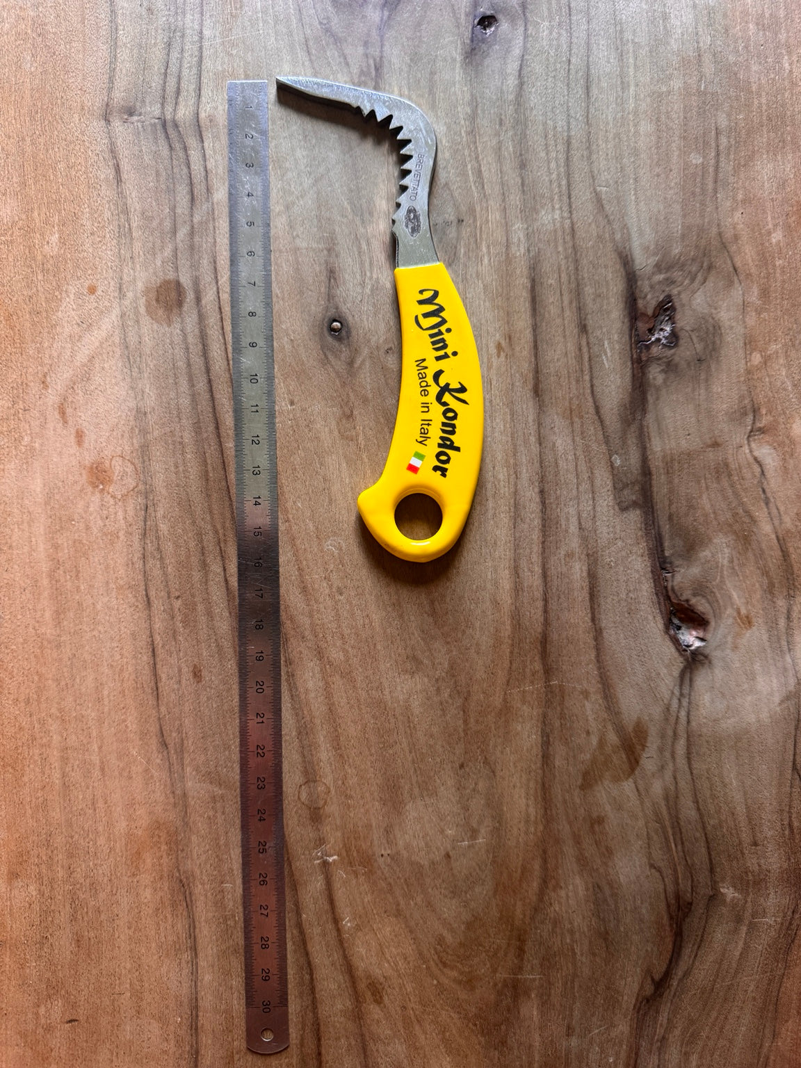 Mini Kondor jaune à côté d’une règle : longueur totale approximative de 16 cm.