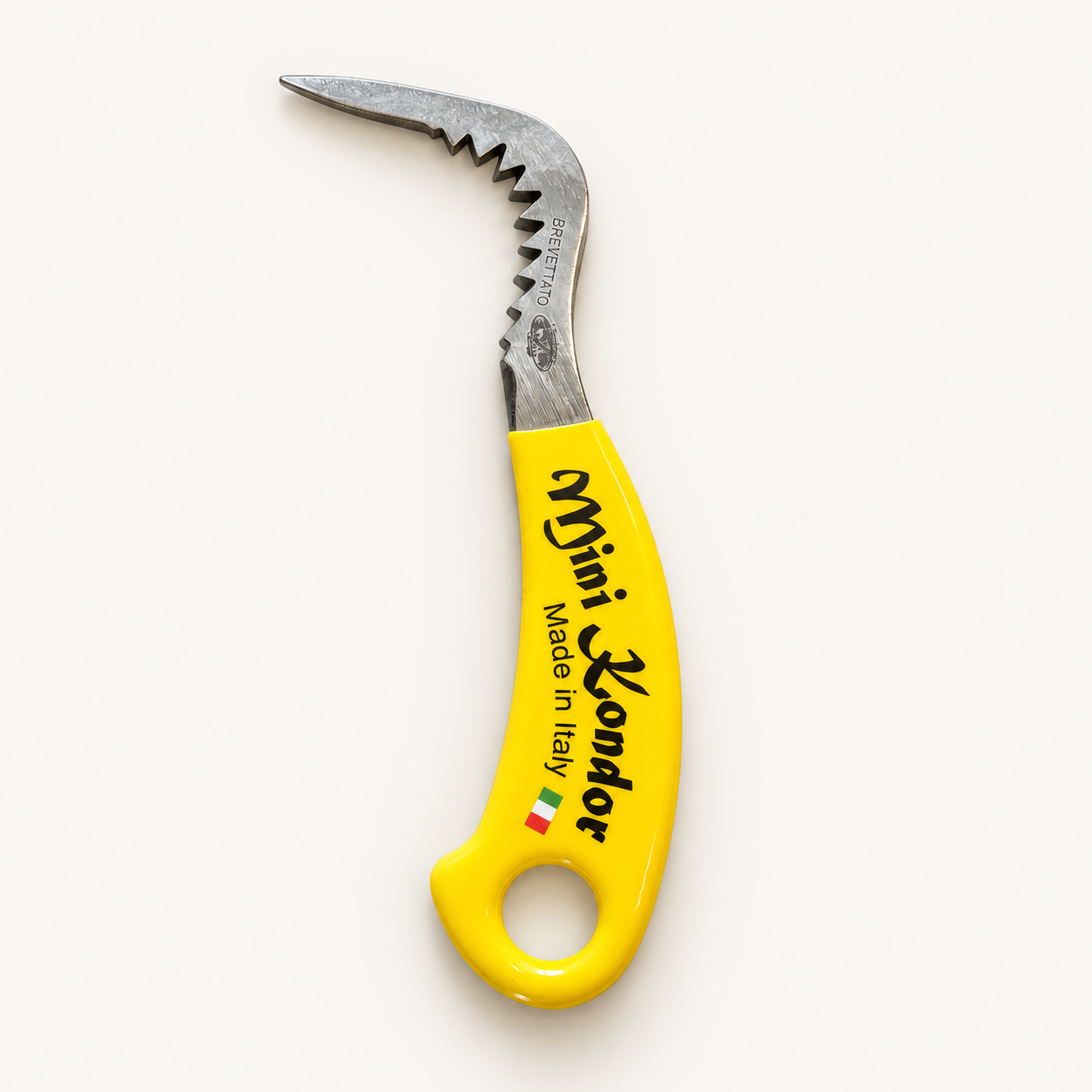 Griffe de cavage Mini Kondor jaune, fabriquée par un artisan en Italie.