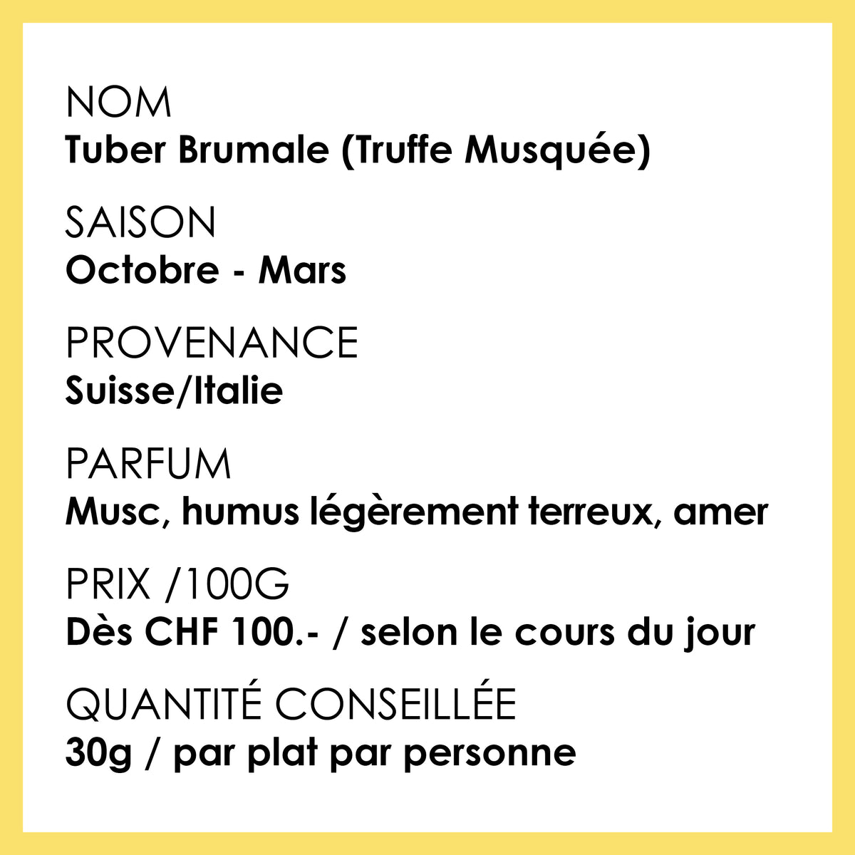 Truffe musquée — Tuber brumale, provenance Suisse